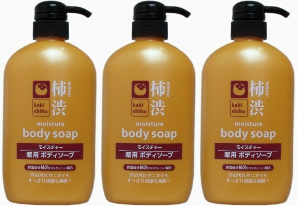 3本　柿渋 モイスチャー 薬用ボディソープ(600mL) 　ニオイのもとを殺菌、消毒して、気になる体臭、汗臭を防ぎ清潔な素肌へ導きます。