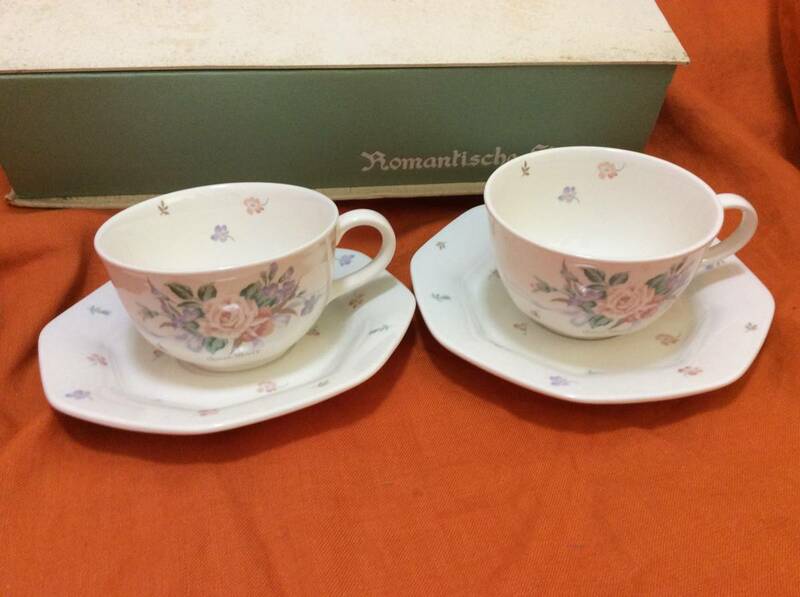 ノリタケ☆Noritake☆クラフトーン☆CRAFTONE☆Romantische Strasse☆バラ、薔薇、ばら、フラワー☆カップ&ソーサー☆ペア