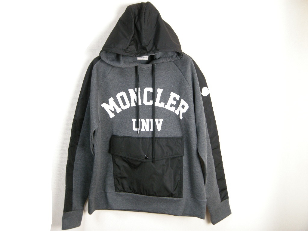 定18.7万■サイズL■新品本物保証/モンクレール/ナイロン切替スウェットパーカー/スエット シャツ/トレーナー/メンズMONCLERダークグレー系