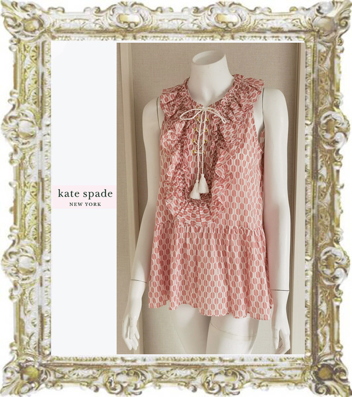 送料無料◆即決★定価24,840円 新品★KATE SPADE◆ケイトスペード ピンク レースアップフリルノースリーブシャツブラウス S (日本M)/バッグ