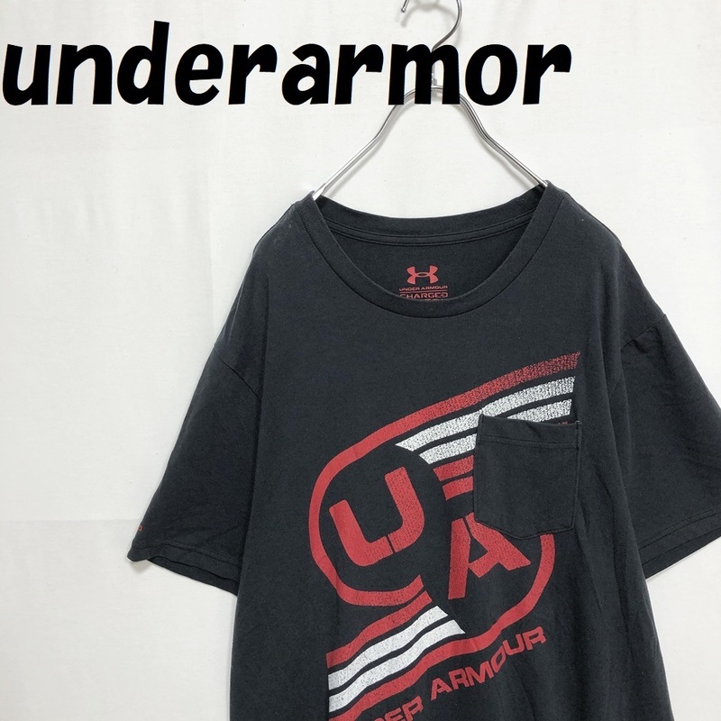 【人気】underarmor/アンダーアーマー ビックロゴ ポケット Tシャツ LOOSE ブラック サイズLG/S463