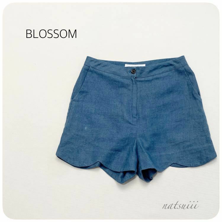 BLOSSOM . リネン スカラップ ショートパンツ ブルー 送料無料