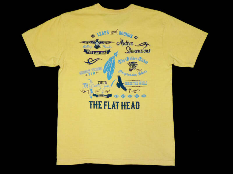フラットヘッド THE FLAT HEAD ロゴ　プリント 丸首 半袖 Tシャツ 黄 イエロー 36
