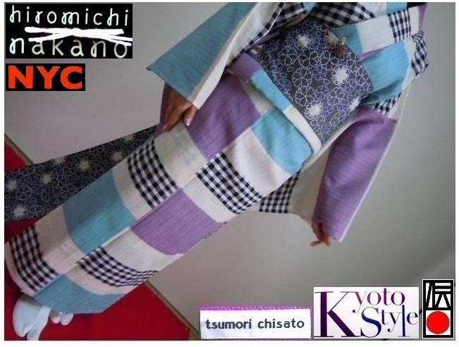 【京呉服製造　杉本商店】＞ＬLサイズ即日着用可能です＞高級コットンの着物＞Tsumorichisato＞白地＞横段弁慶縞文様＞誂仕立済 ＞即決のみ