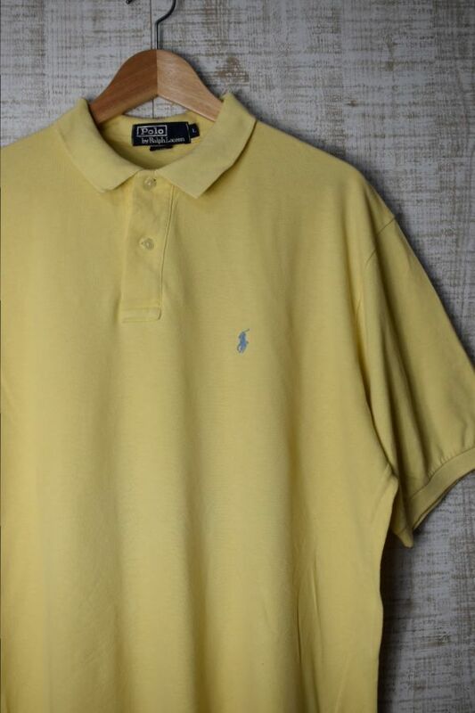 ☆USA製US古着 POLO Ralph Lauren ラルフローレン ポロシャツ ポニーロゴ イエロー黄【L】鹿の子　　　　　◆2522◆