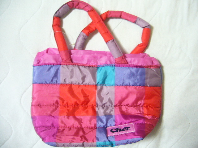 Cher シェル 布製 チェック柄 トートバッグ かばん バッグ サイズ280-200-100㎜ ふあふあ　未使用