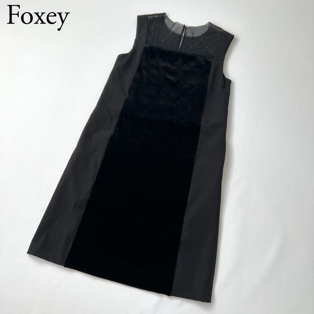 美品 FOXEY BOUTIQUE フォクシーブティック DAISY VELOUR デイジーベロア ベロアドレス ベロアワンピース ノースリーブ 膝丈 38 レディース