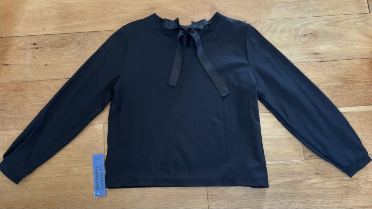 新品 LA MARINE FRANCAISE. マリン フランセーズ ★ 上質 バックリボン ボトルネック トップス カットソー ブラック 定価9500円