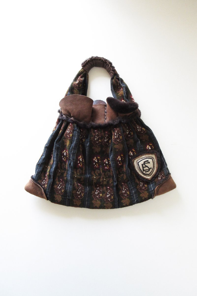 eb.a.gos / エバゴス シェニール ハンドバッグ D.BROWN×D.NAVY / ウール コットン スウェードレザー