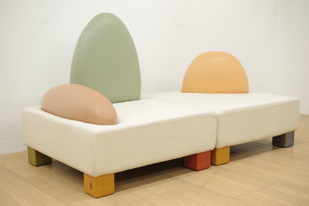 モデルルーム展示品 広松木工 WF キッズソファ B,Dタイプ ソフトレザー ホワイト ヒノキ無垢材 子供部屋 キッズルーム リビング 新品約22万