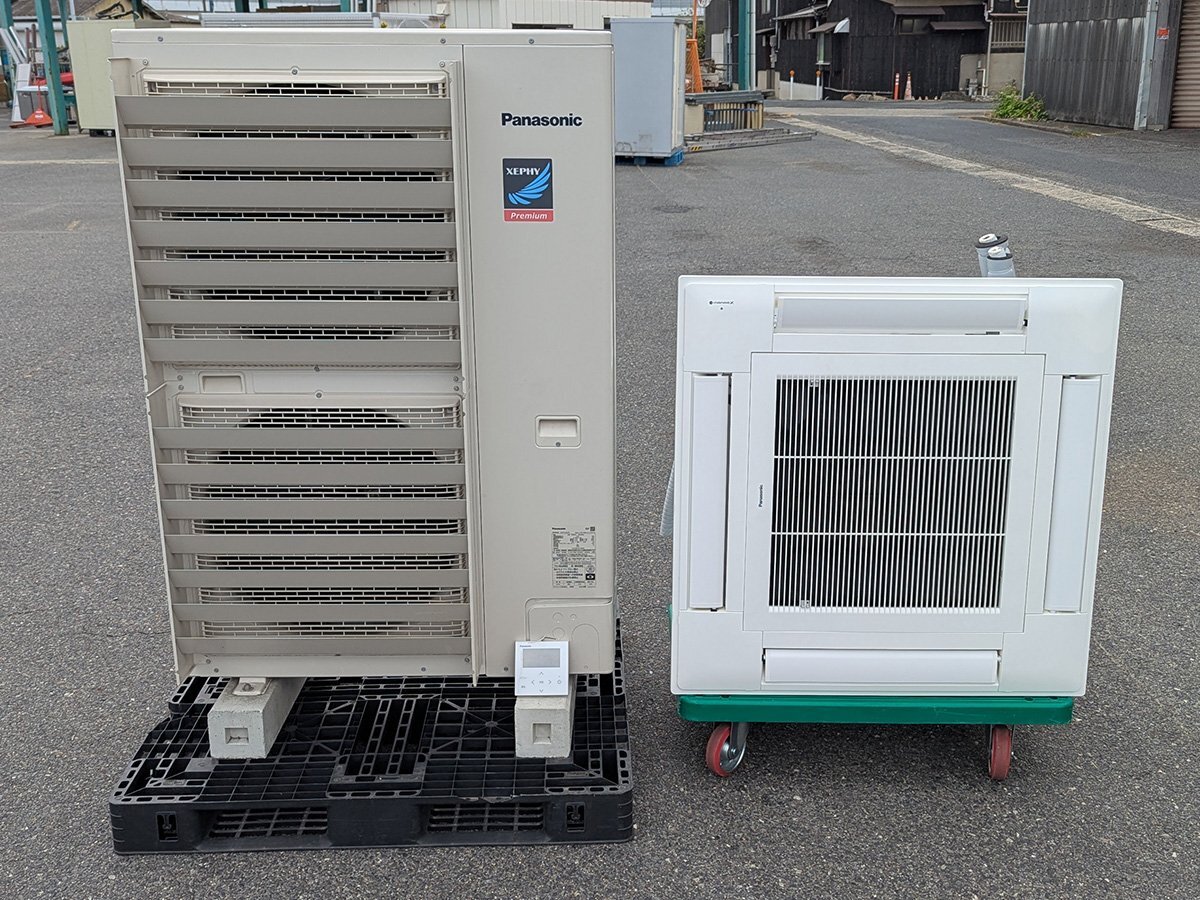 美品 パナソニック パッケージエアコン 天井カセット形 4馬力 シングル 内機CS-P112U7B 外機CU-P112G7B 3相200V 24年製 中古 冷房 暖房