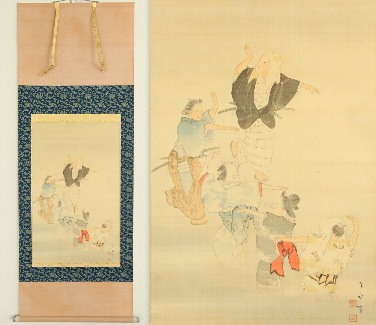 【真作】『平井直水』「人物」絹本軸装　掛軸　書画　日本画