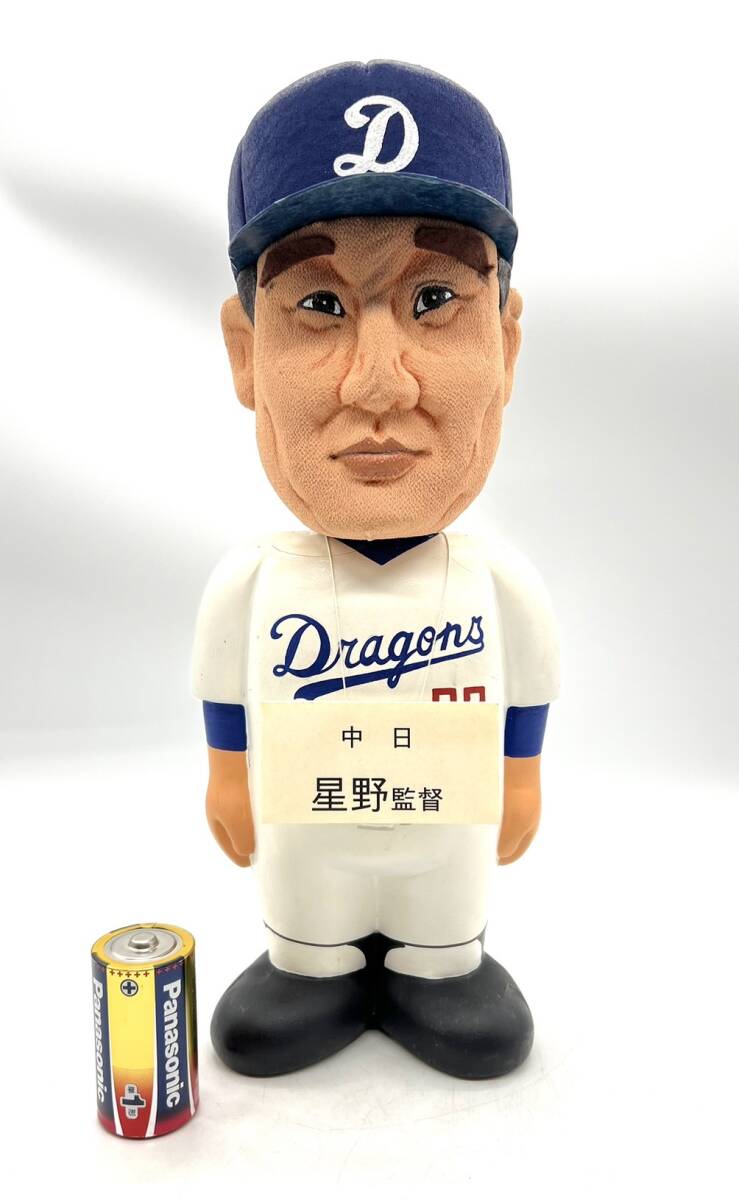 □【超貴重】 中日ドラゴンズ 星野監督 星野仙一 77番 テレビ番組 解説 実況 非売品 人形 当時物 昭和 レトロ 全長：約34cm 現状 プロ野球