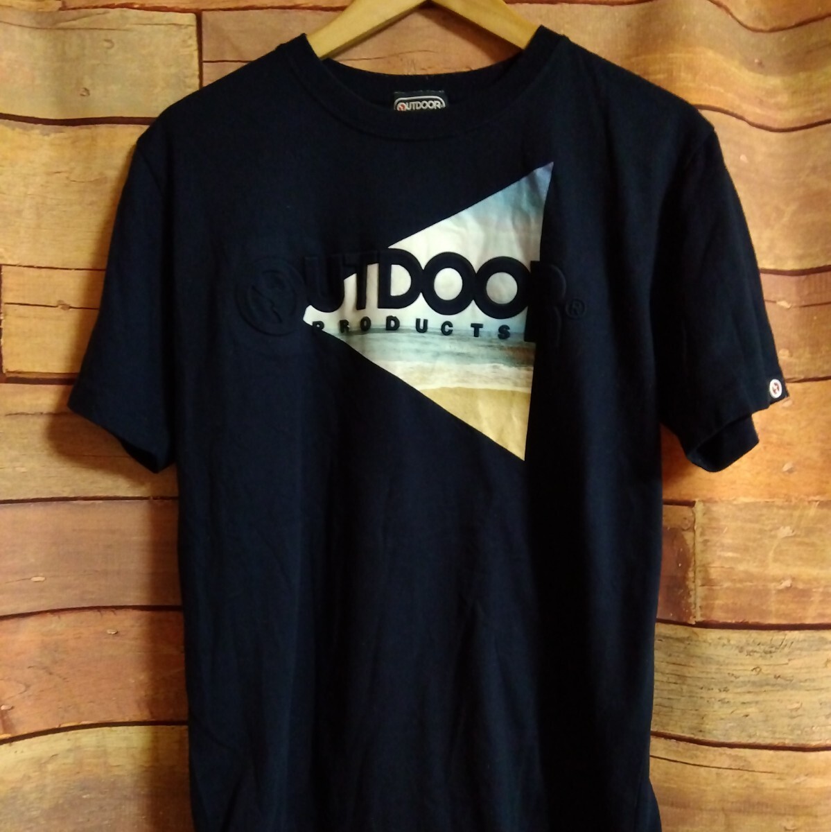 【保管品】アウトドア OUTDOOR 紺色 ネイビー 半袖 綿 ポリエステル Tシャツ Lサイズ 海 プリント 毛玉あり カジュアル DM0805O