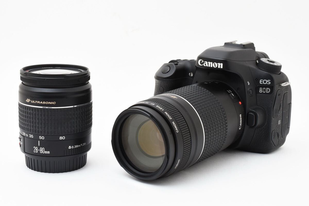 デジタル一眼レフカメラ Canon EOS 80D標準&望遠ダブルレンズセット/Canon EF 28-80㎜1:3.5-5.6 V USM/Canon EF 75-300mm F4-5.6 III USM☆