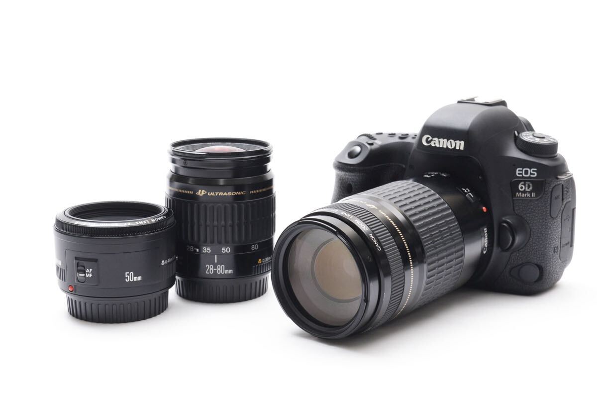 デジタル 一眼レフ カメラ Canon EOS 6D Mark II 標準&望遠ダブルレンズセット/EF 50㎜1:1.8 II/EF 35-80㎜F4-5.6/EF 75-300㎜ F4-5.6