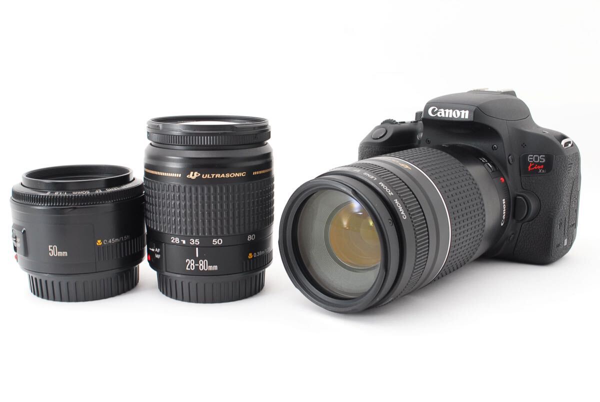 Canon EOS Kiss X9i標準&望遠&単焦点レンズセットCanon EF 50㎜1:1.8 II/Canon EF28-80㎜1:3.5-5.6IV/CANON EF 75-300mm F4-5.6 III US
