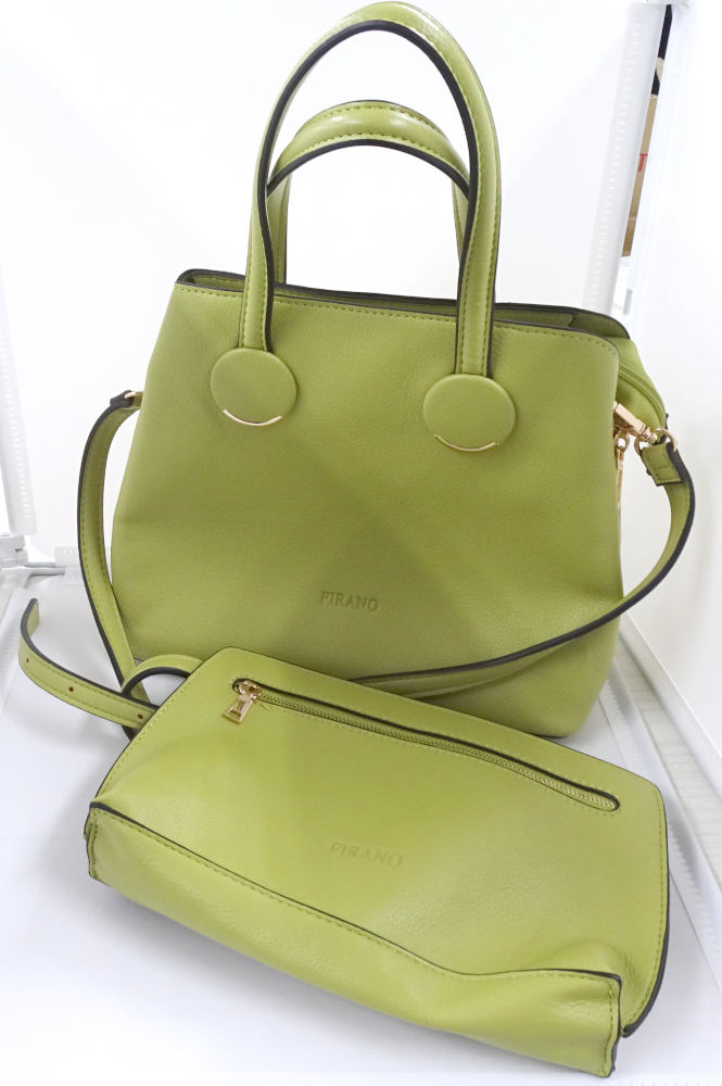 美品!! Firano フィラノ サイドファスナー ハンドバッグ＋ポーチ 2way ショルダーバッグ マスタード系