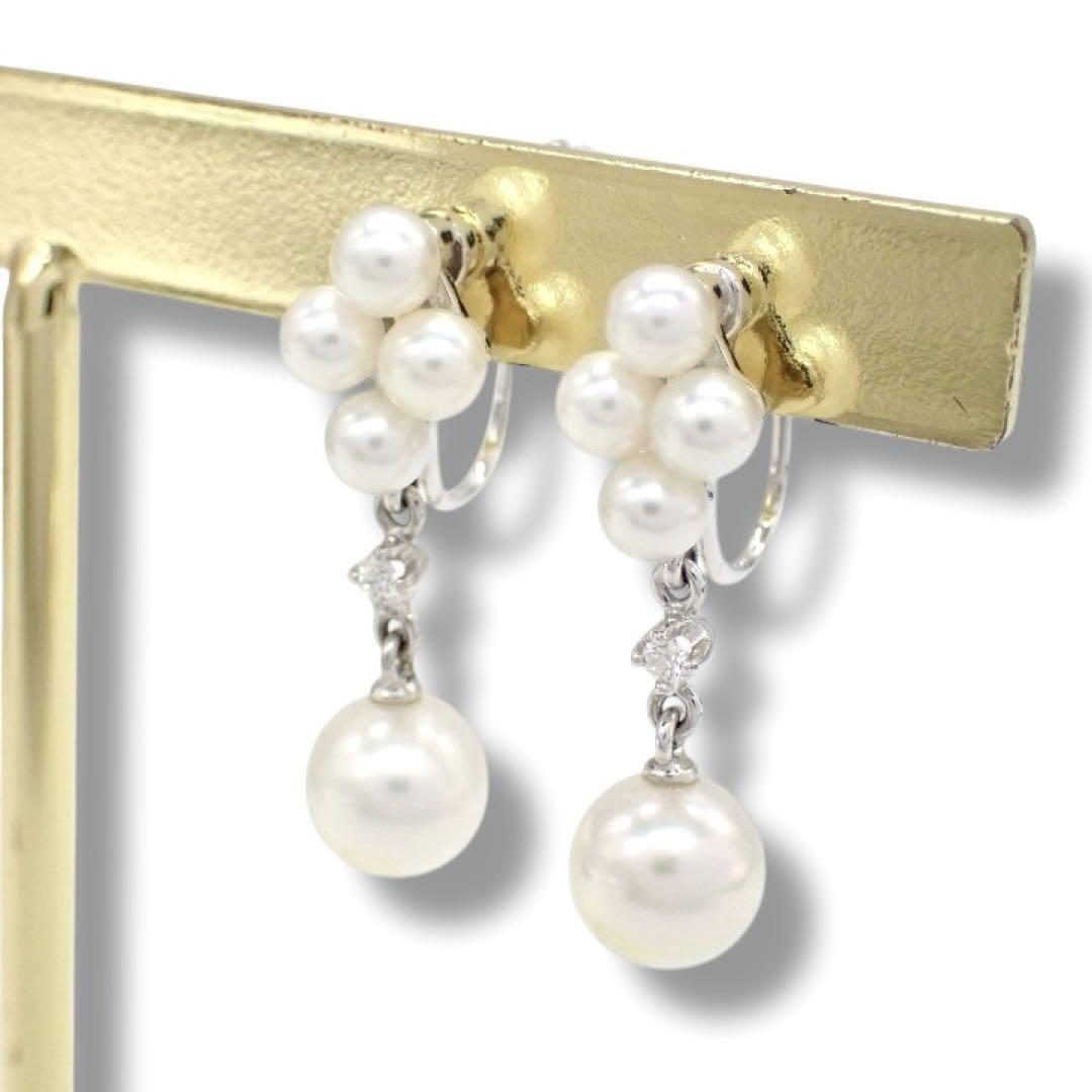MIKIMOTO ミキモト あこや パール 真珠 3.5〜7.0mm ダイヤ ダイヤモンド イヤリング K18WG 750 ホワイトゴールド ジュエリー 3860