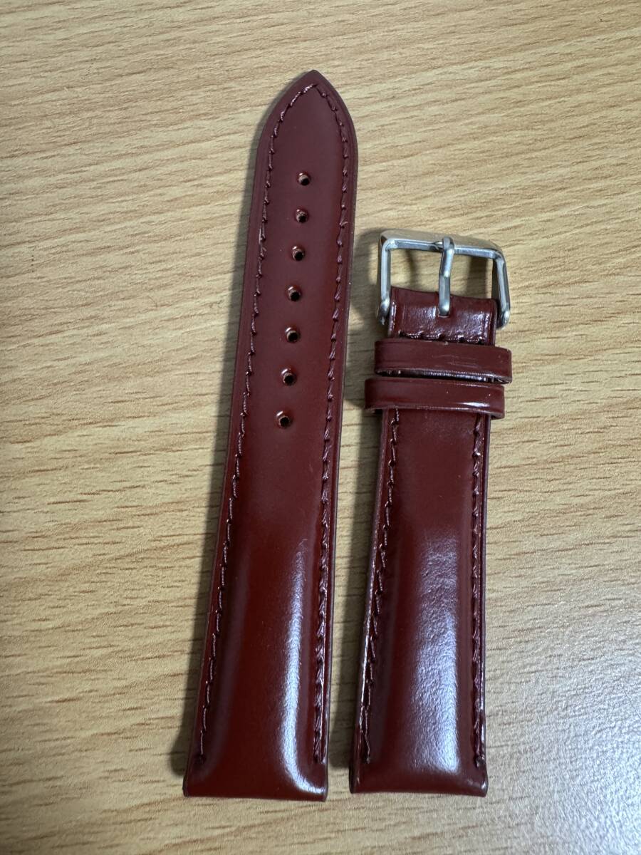 新作●新品 コードバン 時計ベルト ラグ幅20mm 20x18mm 馬革 ハンドメイド 銀尾錠 肉厚感脱着可能 ワイン