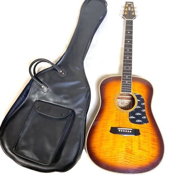 Aria AW250DLX トップに綺麗なトラ目 アコースティックギター アリア ソフトケース付き