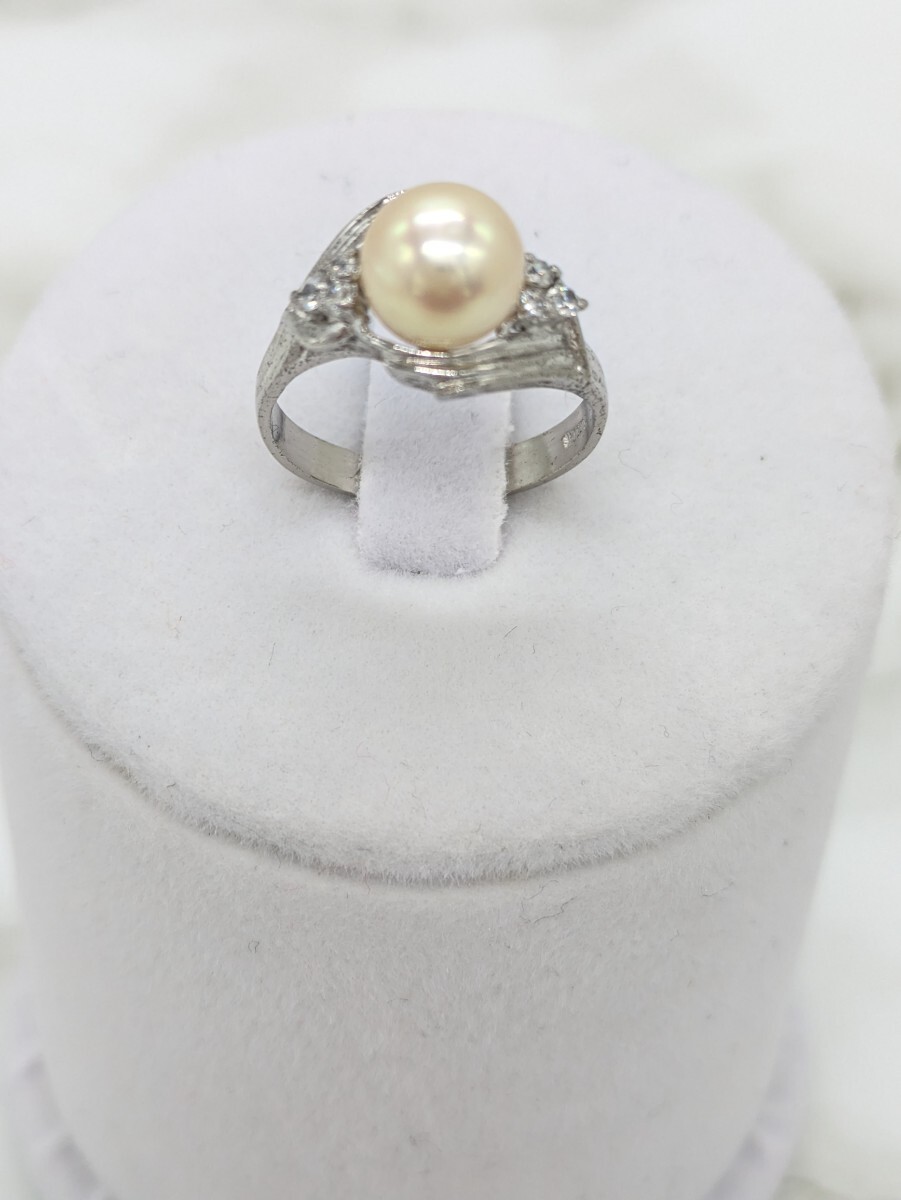 あこや本真珠　パールリング　7.7mm　11号　アンティーク　シルバー　田中真珠　 真珠　 指輪　 パール