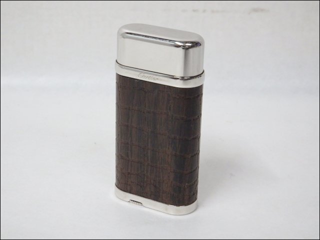 着火確認済み!! Cartier/カルティエ◆ガスライター/クロコ型押し◆ゴドロン 茶色 W30×H60mm 本体のみ