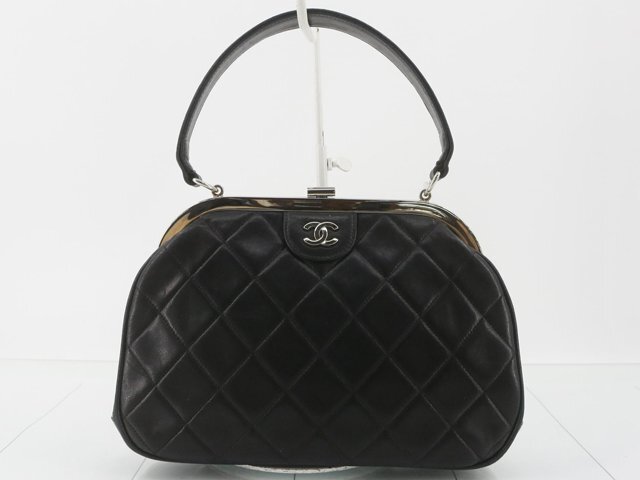 シャネル CHANEL マトラッセ がま口 ハンドバッグ レザー ブラック/金具シルバー 4番台■カード・シールあり