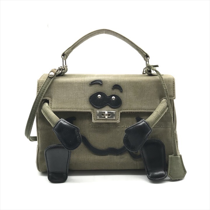 良品 READY MADE レディメイド 2WAY ハンド ショルダー バッグ 斜め掛け モンスターバッグ カーキ ヴィンテージ加工 キャンバス k5986