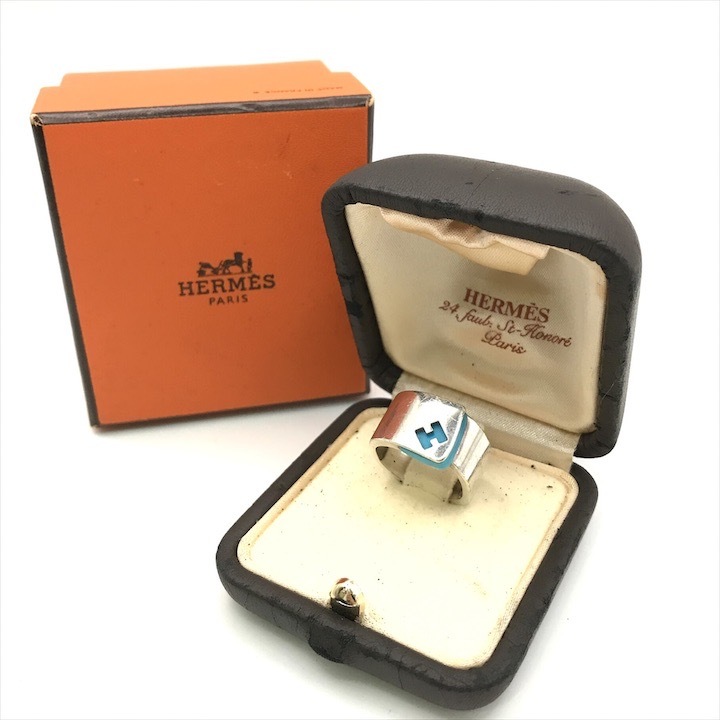 良品 HERMES エルメス キャンディー リング シルバー925 ブルー 14号 レディース アクセサリー k6287