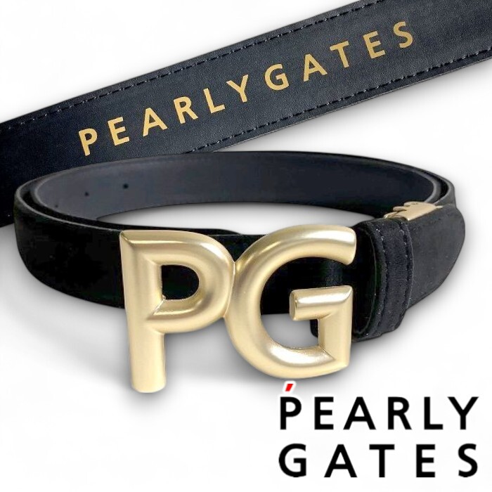 PEARLY GATES パーリーゲイツ 定価1.7万 日本製 Fスウェード ロゴバックル レザーベルト ゴルフ ユニセックス 2282001 010 ▲019▼50814w01