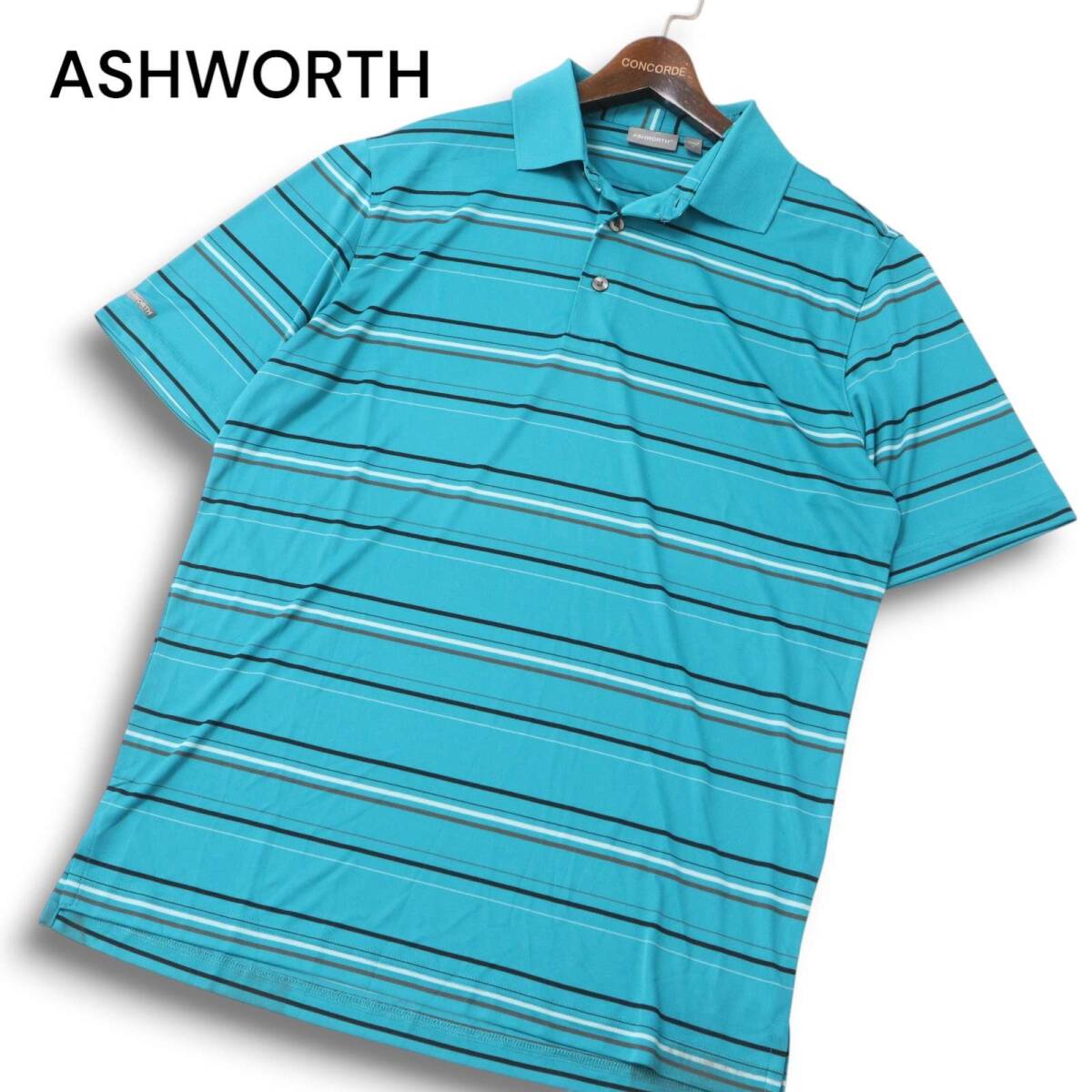 ASHWORTH アシュワース ゴルフ 春夏 ロゴ★ 半袖 ボーダー ポロシャツ Sz.M メンズ