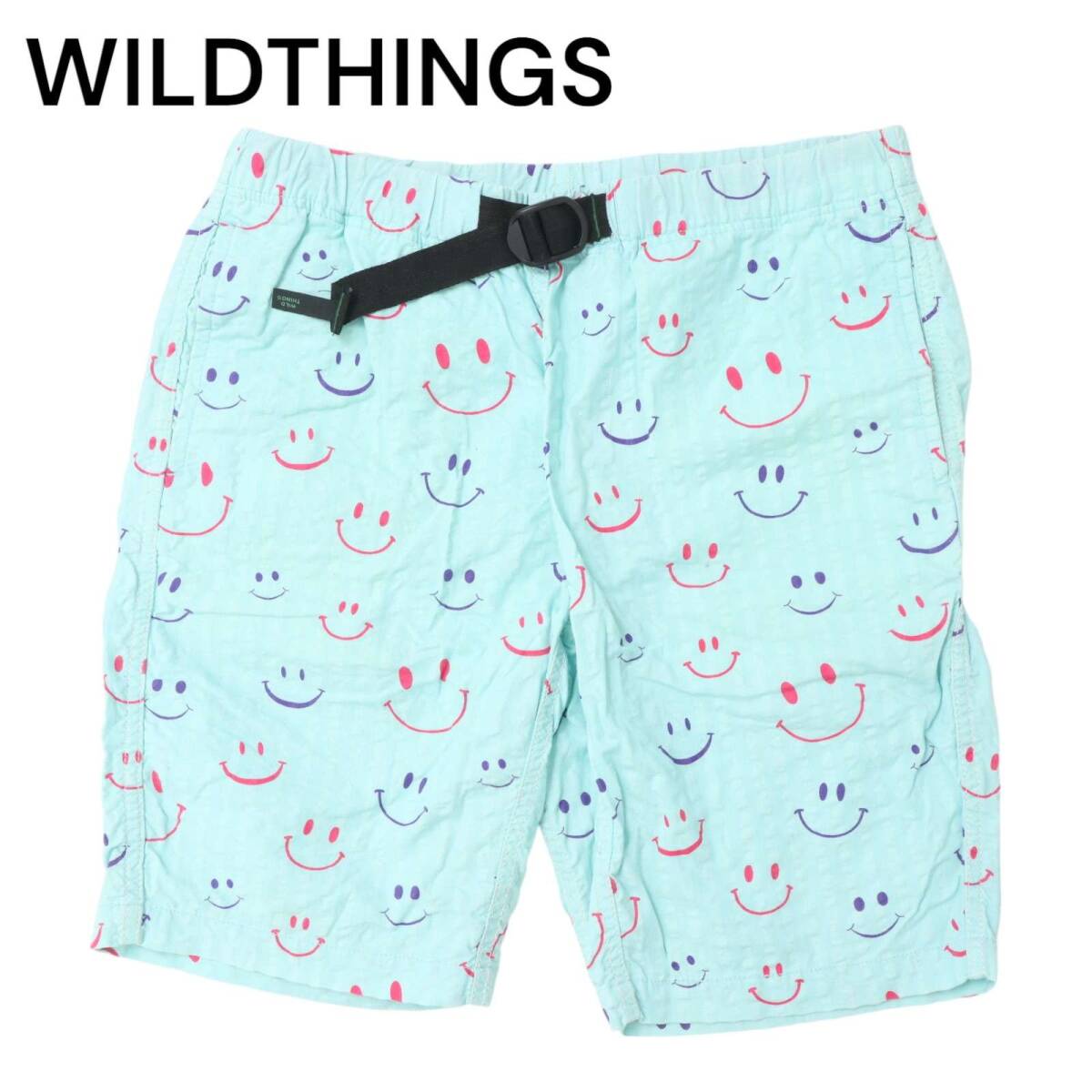 WILDTHINGS ワイルドシングス 春夏★ スマイル総柄 シアサッカー ストレッチ クライミング ショート パンツ Sz.M メンズ