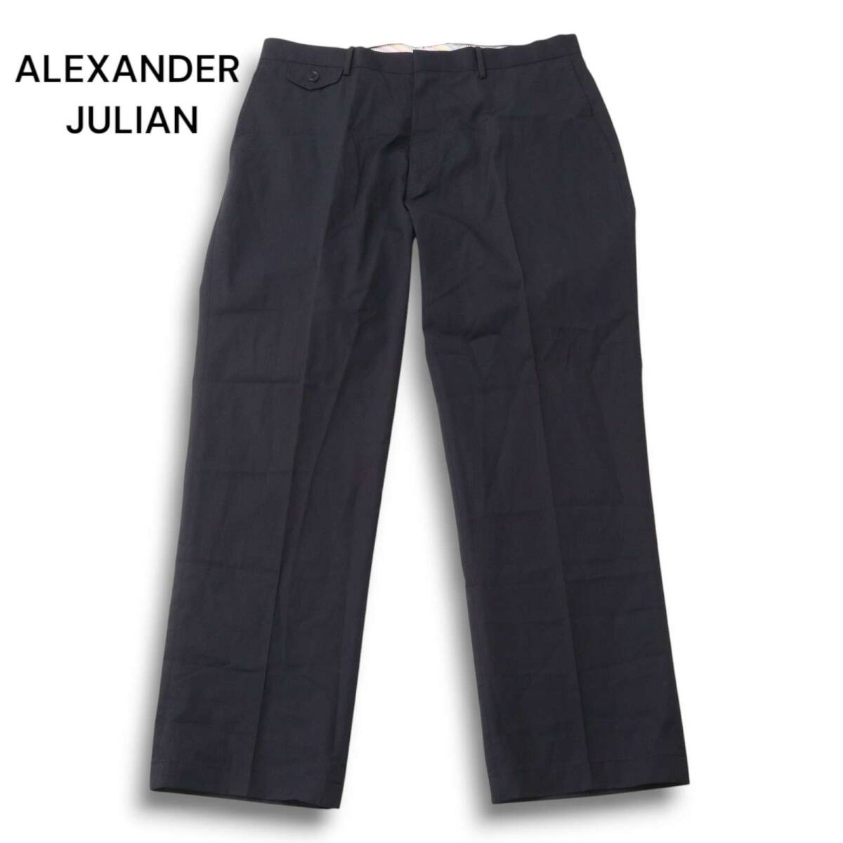 新品 未使用★ ALEXANDER JULIAN アレキサンダージュリアン 麻 リネン混 スラックス パンツ Sz.3L メンズ 黒 大きいサイズ