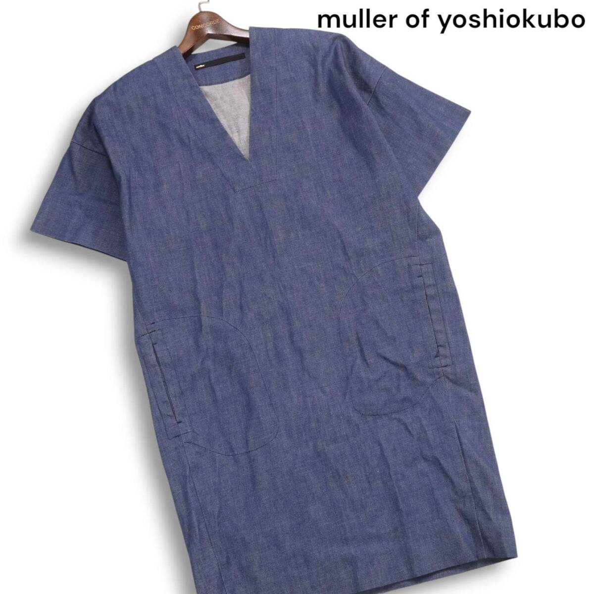 美品★ muller of yoshiokubo ミュラー オブ ヨシオクボ 春夏♪ 半袖 デニム ワンピース Sz.38　レディース 日本製