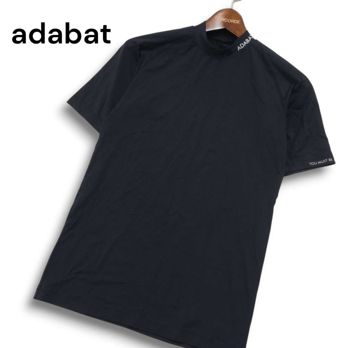 adabat アダバット ゴルフ 春夏 ロゴ★ ストレッチ モックネック 半袖 シャツ カットソー インナー Sz.46 メンズ 黒