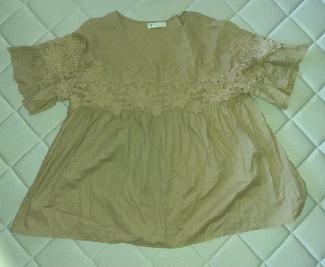AFTERNOONTEA WARDROBE ブラウス綿ブラウン半袖カットソー夏物レディース婦人服トップス花柄チュニック茶色ベージュTシャツMサイズコットン