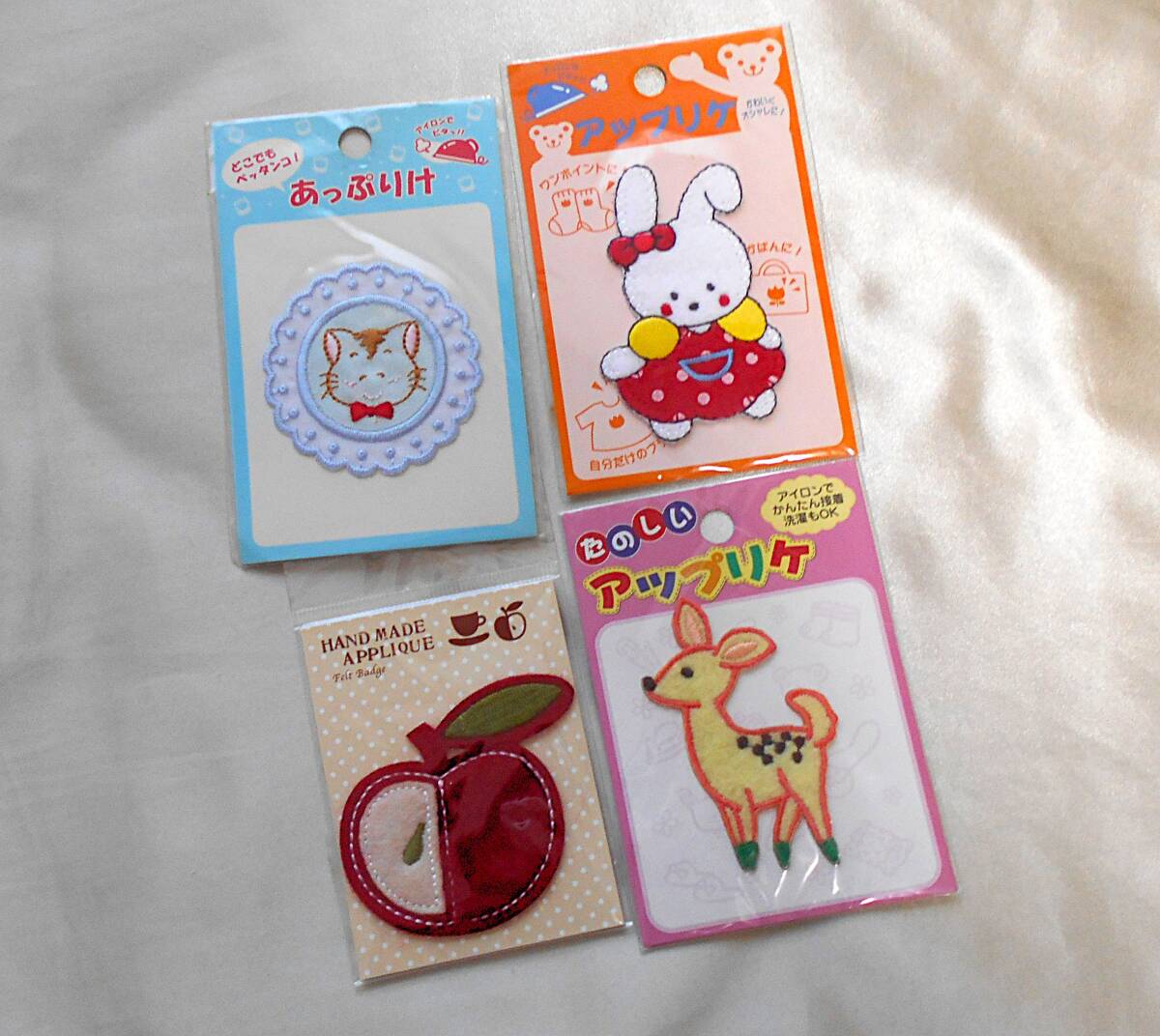 未使用*昭和レトロ＊アップリケ*うさぎ*こじか*ねこ*りんご*フェルト*手芸*ワッペン*パッチ裁縫