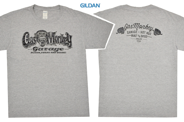 Y-9497★送料無料★美品★GASMONEKEY GARAGE ガスモンキーガレージ GILDAN ギルダン Softstyle★グレー 半袖 T-シャツ Ｌ
