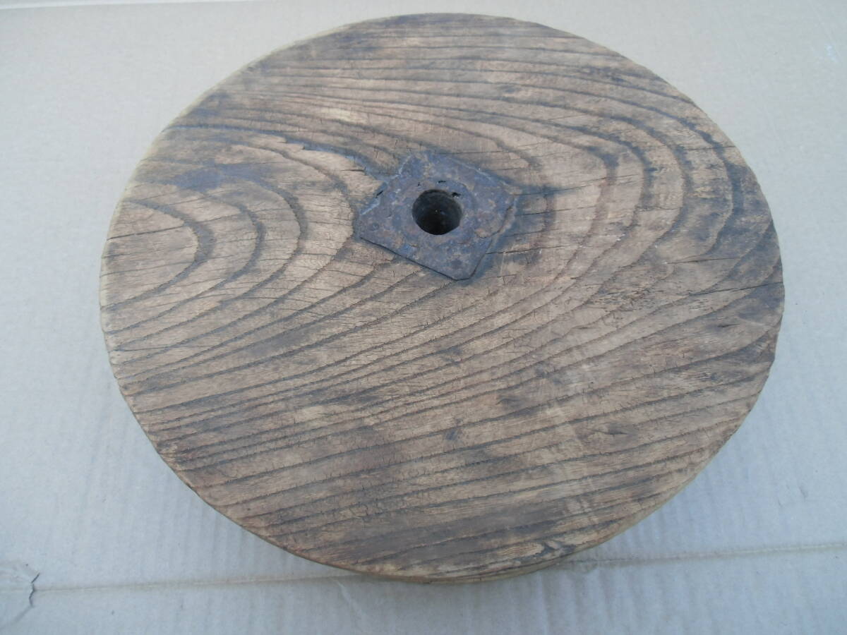 □滑車 木製 飾り オブジェ 骨董 古道具　