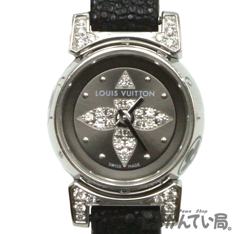 22385 LOUIS VUITTON【ルイ・ヴィトン】タンブールビジュ ダイヤモンド SS クオーツ 腕時計 Q151K レザーベルト レディース ウォッチ