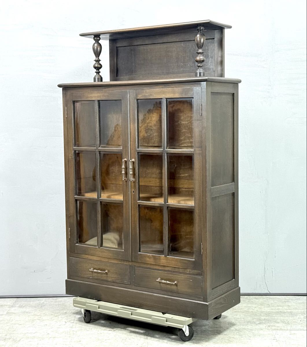 ガラスキャビネット 木製 キャビネット アンティーク レトロ 時代物 戸棚 食器棚 古家具 古民家 インテリア■兵庫県姫路市から A25-228