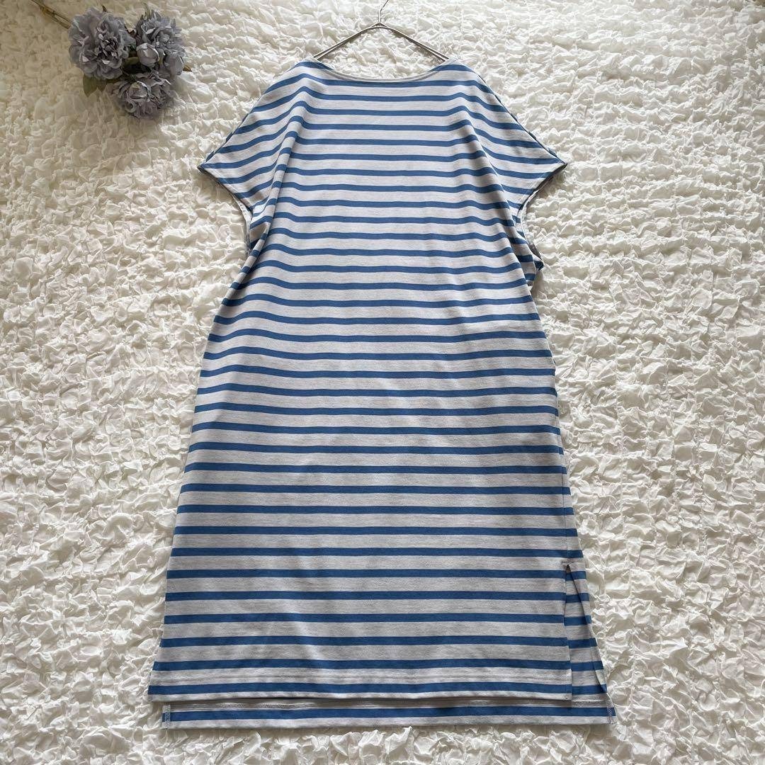 HELLY HANSEN/ヘリーハンセン　フレンチスリーブ　ボーダーワンピース　ロング　ブルー×グレー