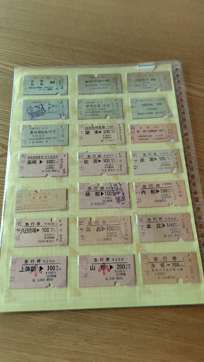 硬券　キップ　乗車券　自由席特急券　急行券　入場券　21枚　昭和40年代〜