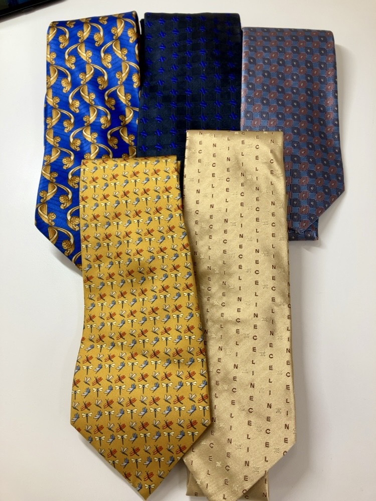 ★ネクタイ CELINE SalvatoreFerragamo LANVIN ブランド ごちゃまぜ おまとめ 5本 スーツ小物 中古品 ビジネス カジュアル デザイン 高級 