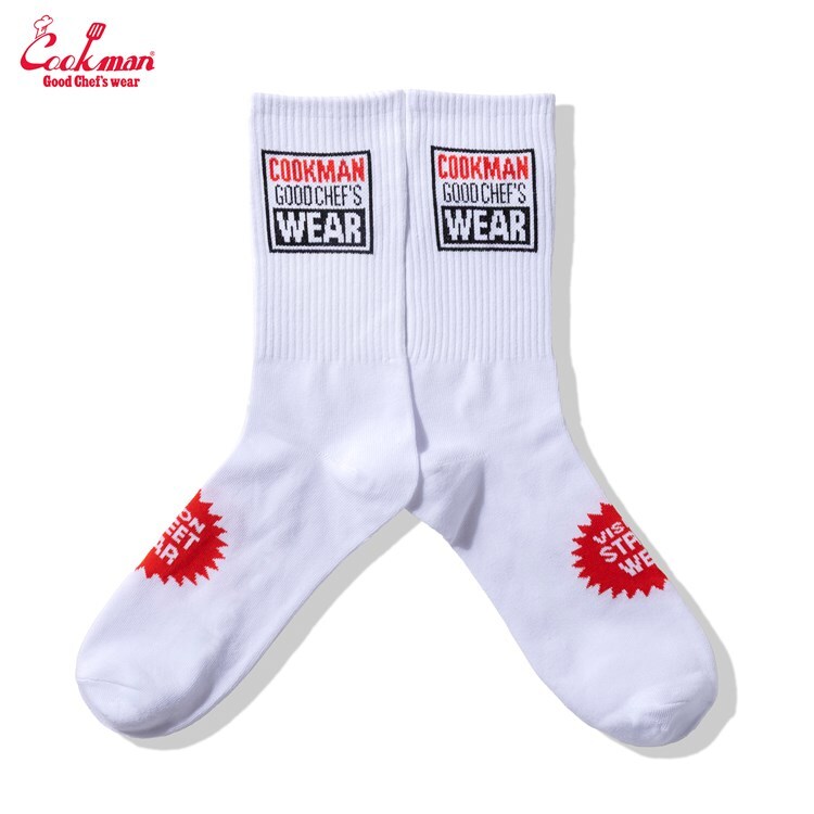 COOKMAN/クックマン Rib Crew Socks ソックス 「Vision Logo White」ホワイト US 6-12 (24-30cm相当) 靴下