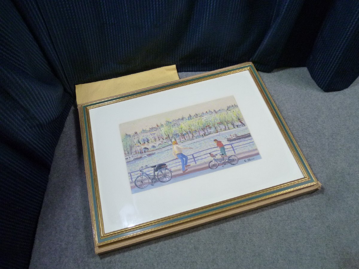 ▲ 嶋田幾雄 「パリにて セーヌのサイクリング」 風景画 絵画 ▲