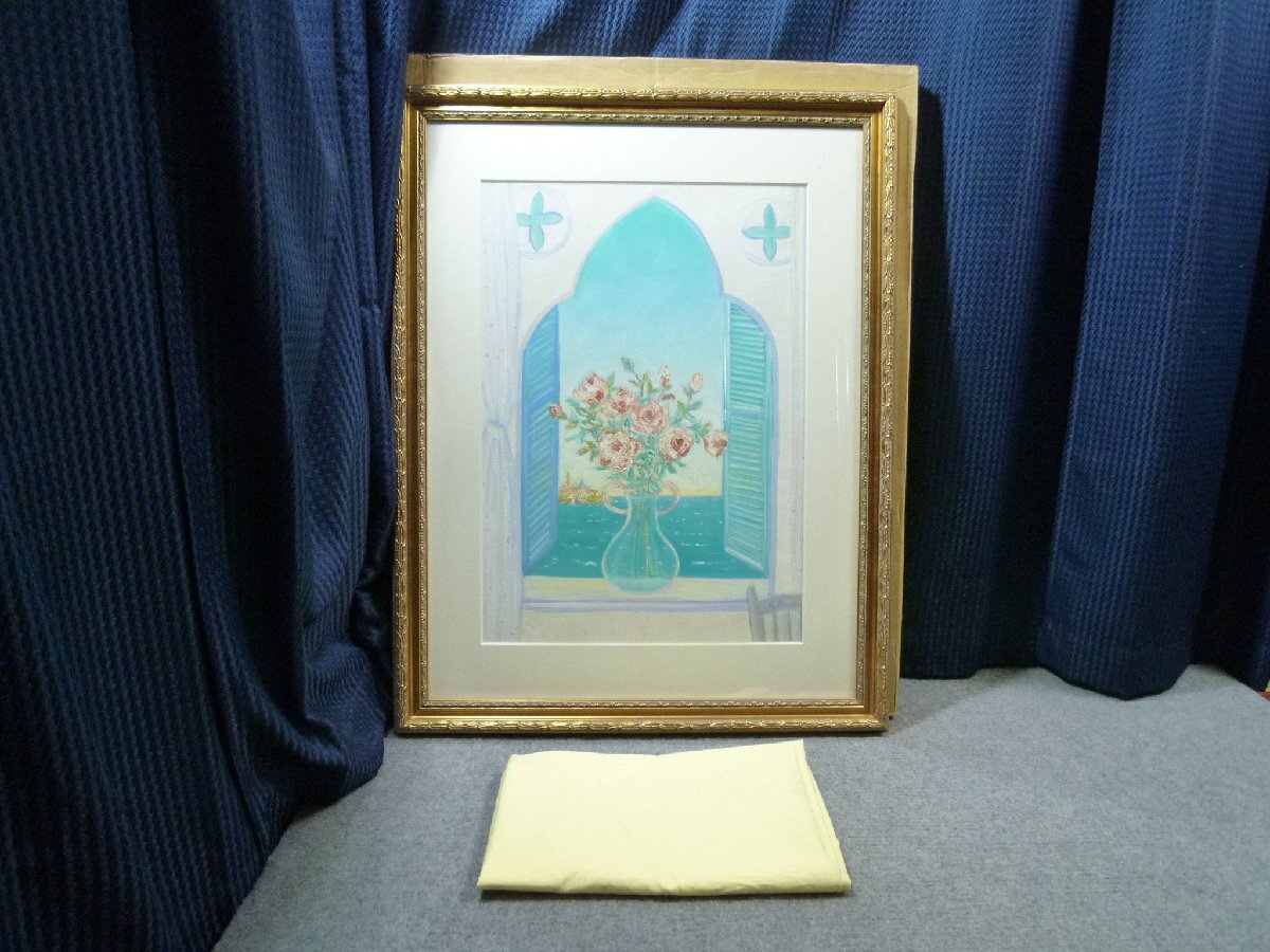 ◎ 嶋田幾雄 「ベネチアにて ピンクのバラ」 1997年 風景画 絵画 ◎