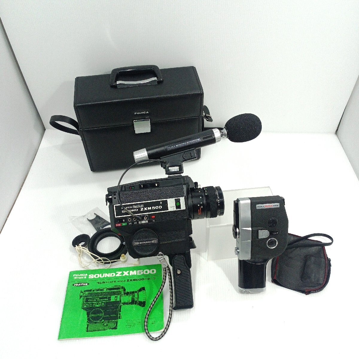 ジャンク FUJICA フィルムカメラ 2点 Single-８/P100/SOUND ZXM500 マイク 取説/FUJI FILM 動作未確認 コレクション 部品取 現状品【道楽札