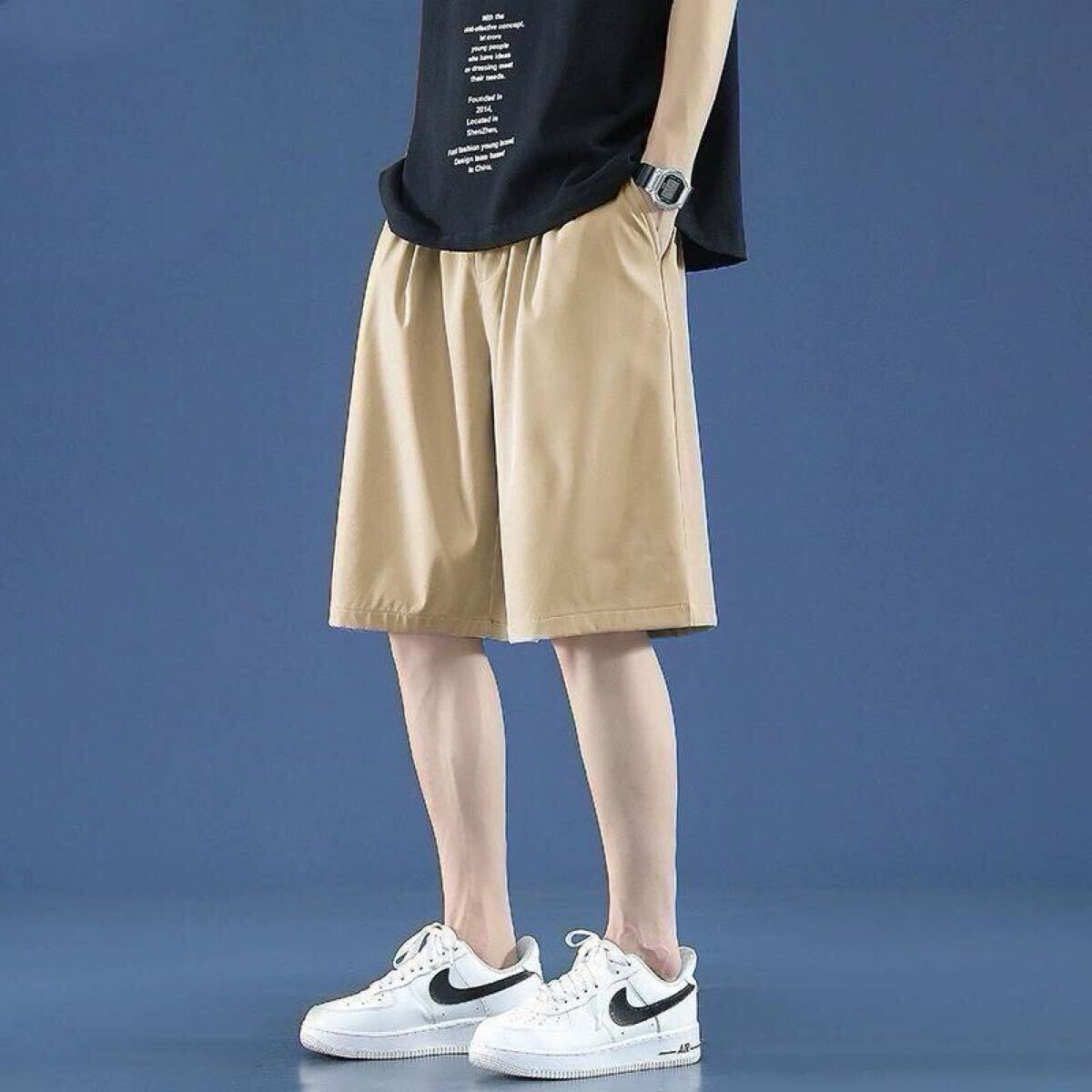 半ズボン 5分丈 短パン アイスシルク 接触冷感 ウォーキング メンズ ハーフパンツ スポーツ ランニング ショートパンツルームウ　カーキ